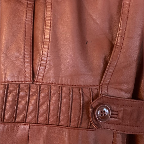 Vintage 70s Women’s Leather Trench Coat w/ Hood & Belt - Picture 6 of 8